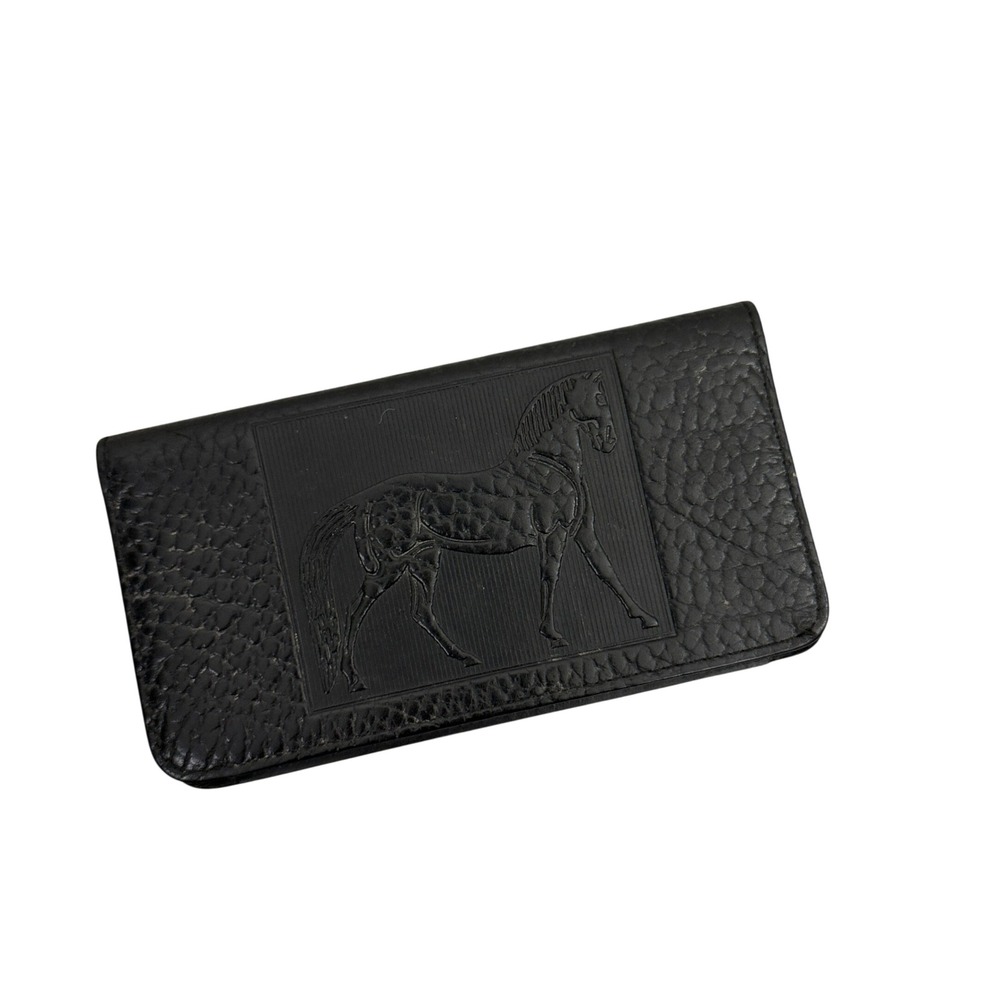 Oberon Checkbook Cover Unisex OS Black Embossed Leather Horse Equestrian Slim